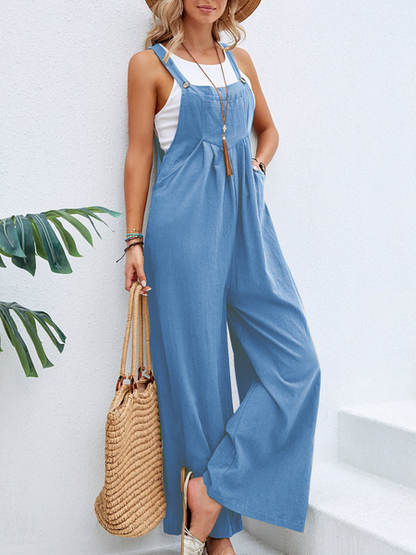 Solid Color Casual Overalls