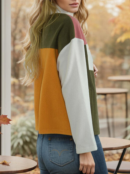 Color Block Zip-Up Long Sleeve Jacket