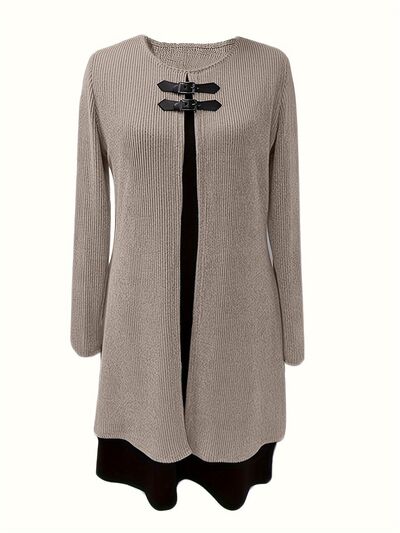 Contrast Ribbed Round Neck Long Sleeve Dress