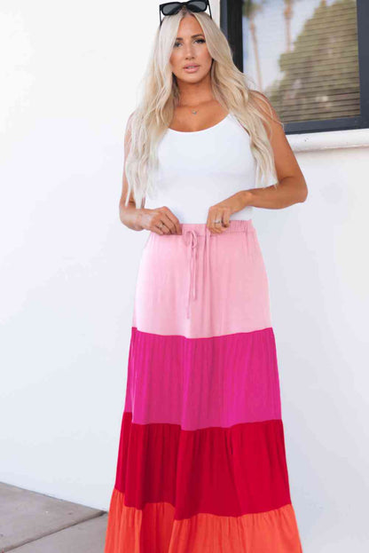 Color Block Tiered Maxi Skirt