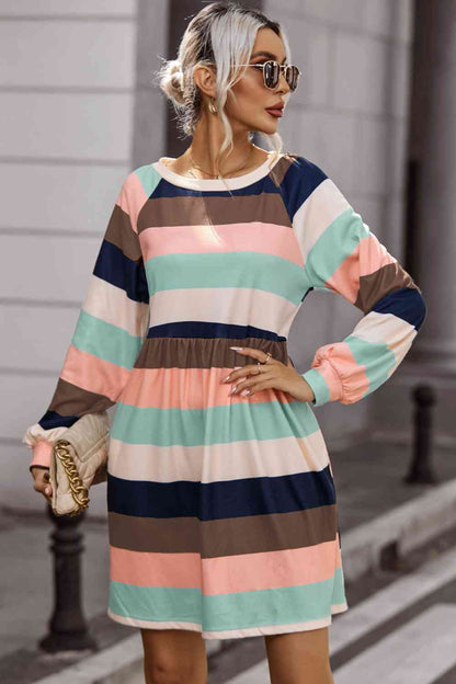 Striped Round Neck Dress with Pockets