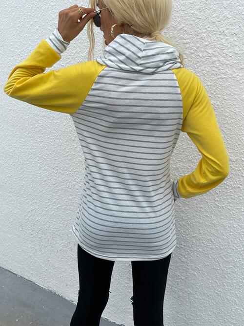 Contrast Striped Drawstring Long Sleeve Sweatshirt