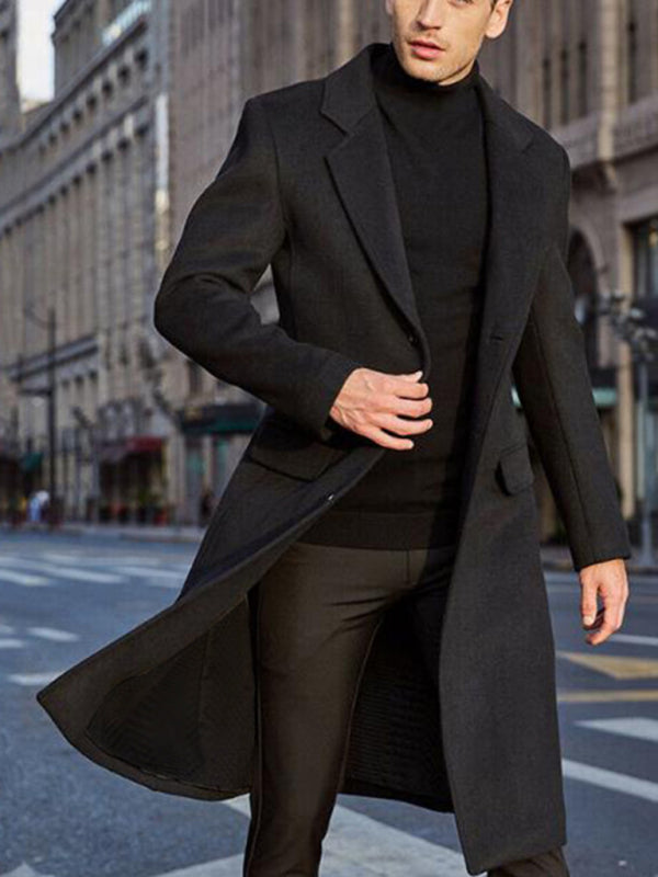 Men's Fashion Lapel European and American British Men's Long Trench Coat Woolen Coat