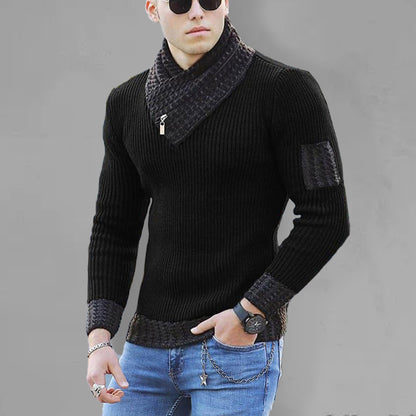 British Plus Size Men's Sweater Pullover Long Sleeve Scarf Turtleneck Men's Knitwear