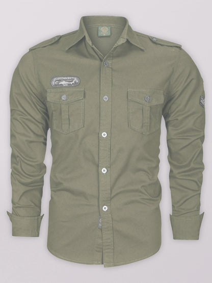 men's military style cotton long sleeve shirt