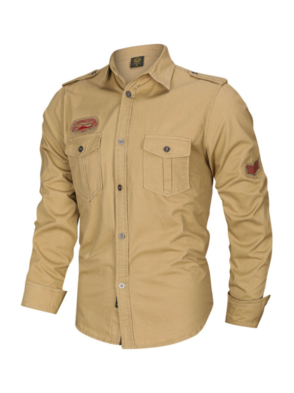 men's military style cotton long sleeve shirt