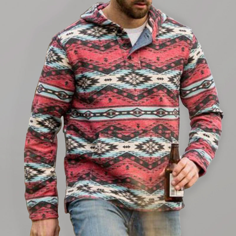 Men's retro geometric print long sleeve hoodie