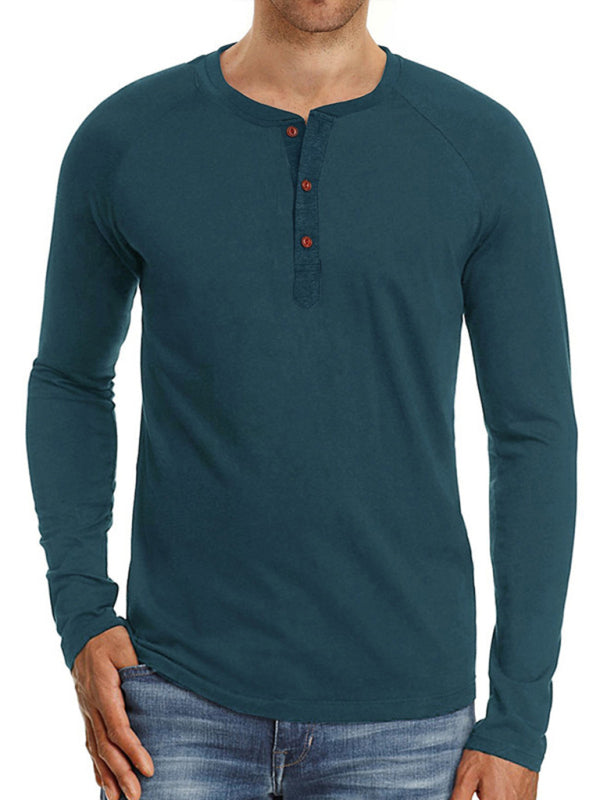 Men's Knitted Round Neck Button Long Sleeve T-Shirt