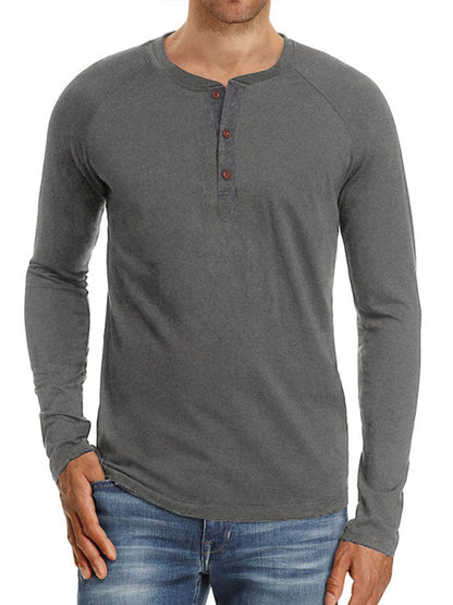 Men's Knitted Round Neck Button Long Sleeve T-Shirt