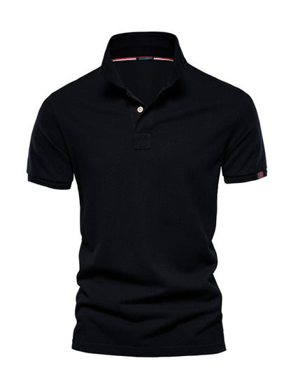 Men's solid color lapel casual short-sleeved POLO shirt