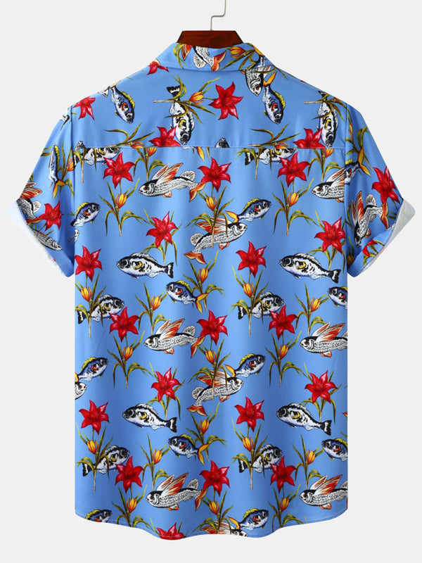 Men's Floral Print Design Sleeve Beach Vacation Shirt