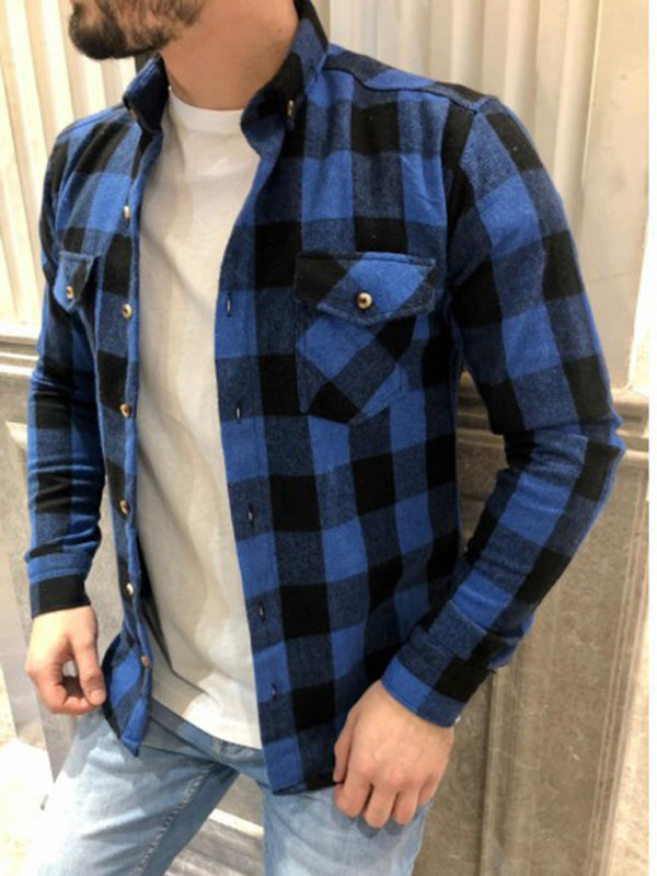 Men's Retro Casual Plaid Long Sleeve Lapel Shirt