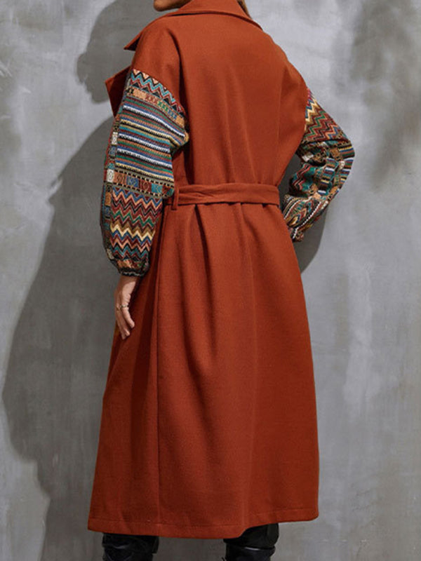 Women's Lapel Loose Neck Waist Woolen Coat
