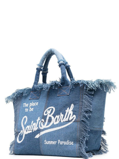 Handmade Tassel Handbag Fashion Print Denim Tote Bag