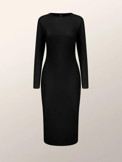 New women's knitted sexy round neck one step long skirt temperament slim long sleeve dress