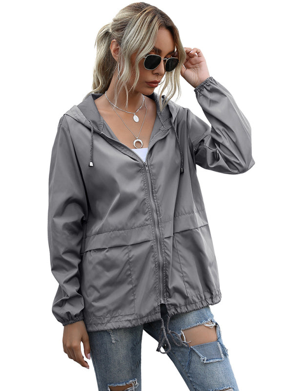 New women's zipper hoodie lightweight outdoor hiking raincoat jacket