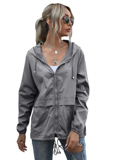 New women's zipper hoodie lightweight outdoor hiking raincoat jacket