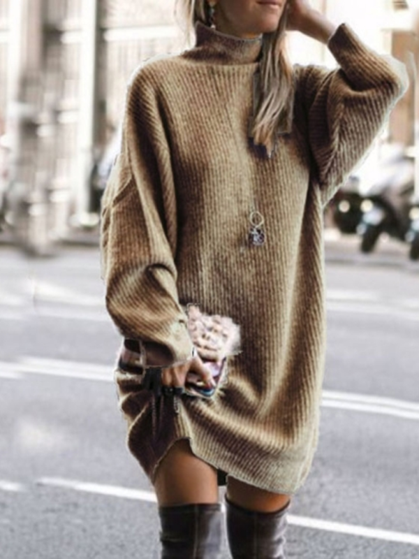 Women's new casual loose long-sleeved mid-length sweater dress
