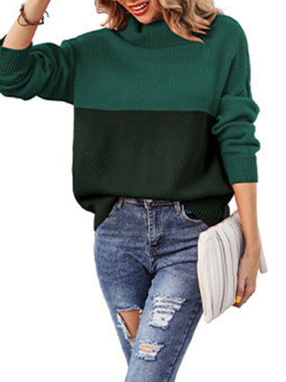 Women's new trendy contrasting color turtleneck pullover sweater
