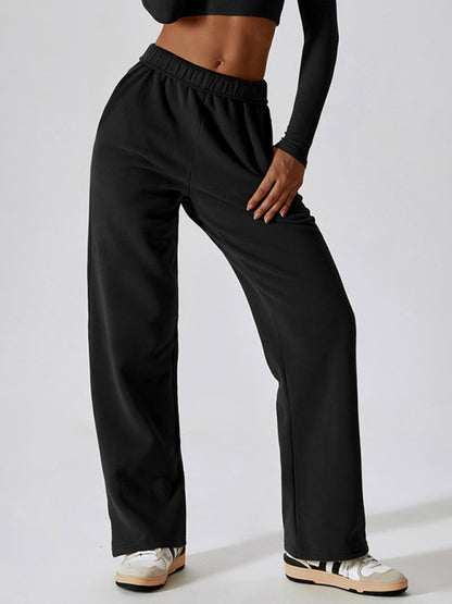 Women's waisted and velvet warm loose straight wide-leg pants outdoor casual sports pants
