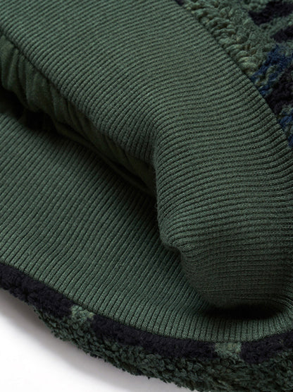Ethnic pattern loose teddy fur hooded sweatshirt