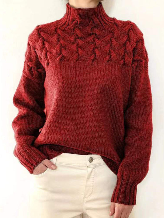Casual long-sleeved turtleneck solid color sweater pullover top