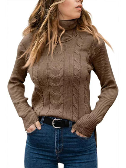 New Women's Solid Color Turtleneck Sweater Retro Long Sleeve Sweater