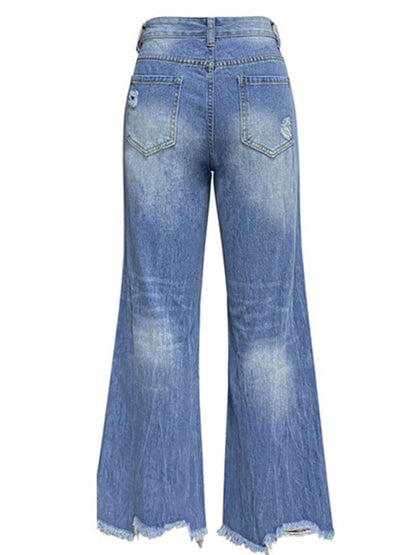 Women's tassel washed ripped wide leg jeans