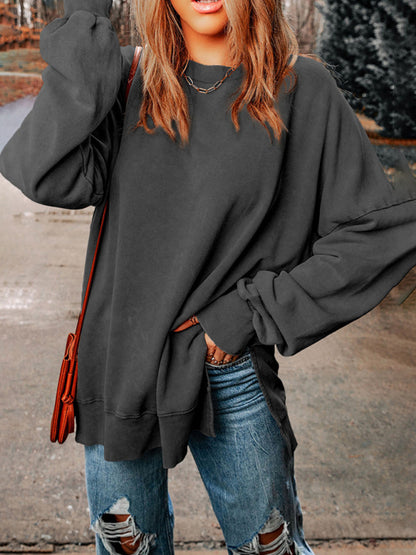 Women's loose side slit pullover knitted top