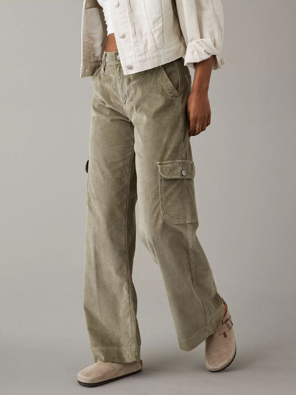 Women's solid color corduroy loose straight trousers