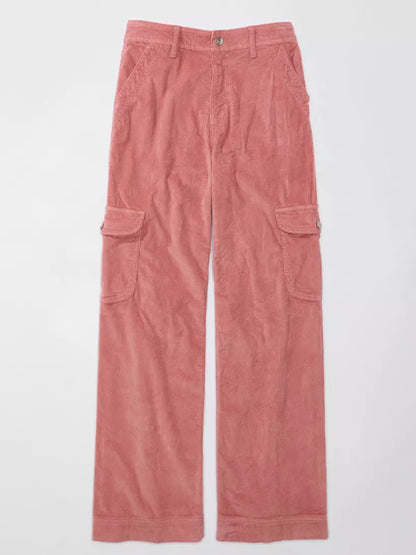 Women's solid color corduroy loose straight trousers