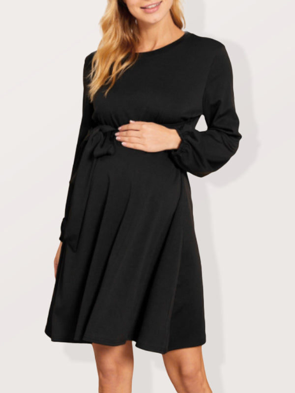 New Solid Color Long Sleeve Tie Maternity Maternity Dresses