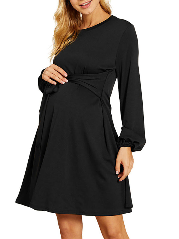 New Solid Color Long Sleeve Tie Maternity Maternity Dresses